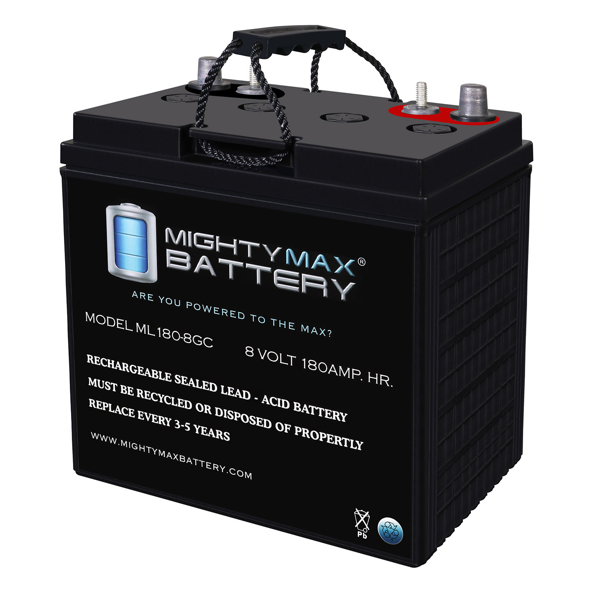 Mighty Max Battery Dual Terminal Rechargeable SLA AGM Battery — 8 Volt, 180Ah, Pack of 2, Model# MAX4159151